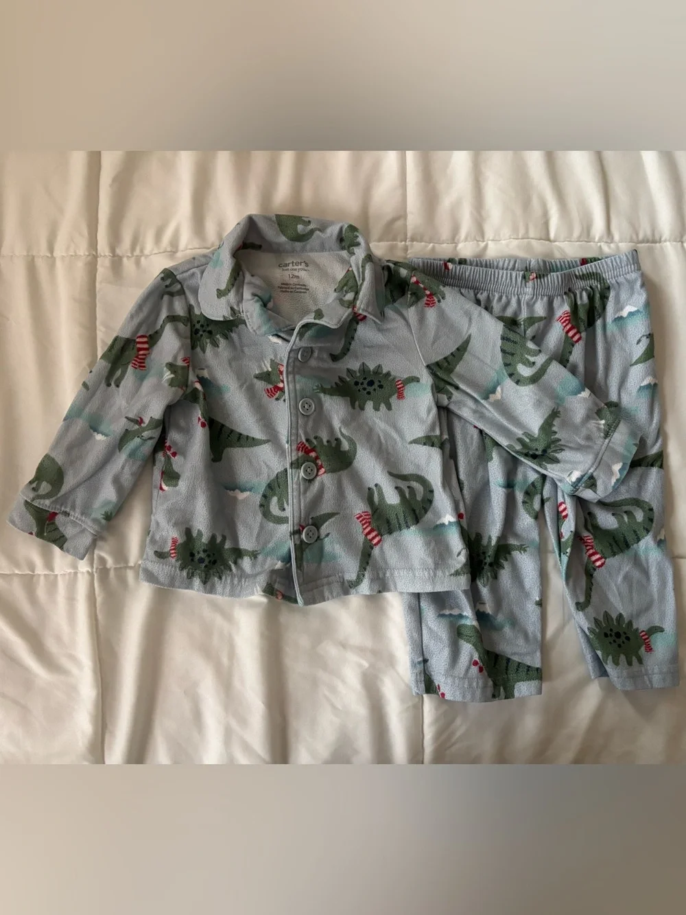 Carter's Slate Blue Pajama Set with Green & Red Dinosaur Print